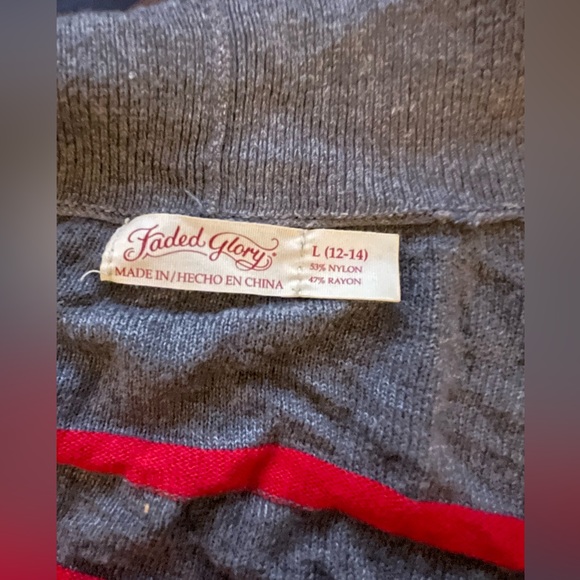 Faded glory Women’s Large Red & Gray Striped Cardigan Sweater Knit - Picture 3 of 3